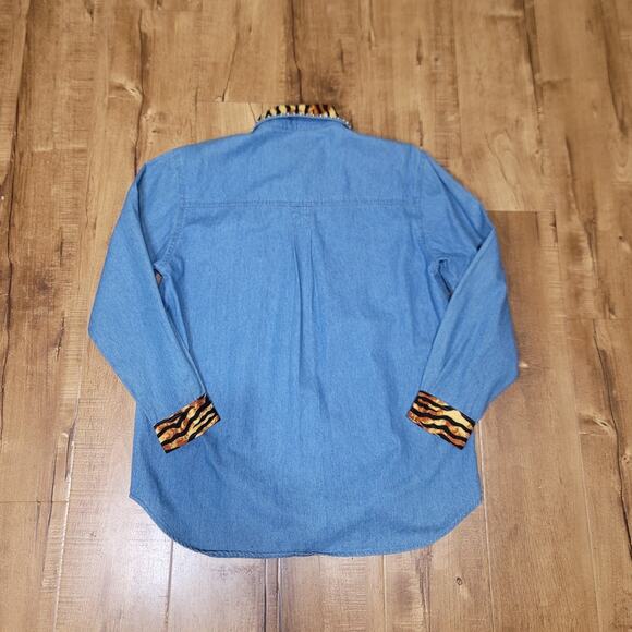 Vtg Silver Plus Upcycled Denim Button-down Shirt - Picture 4 of 5